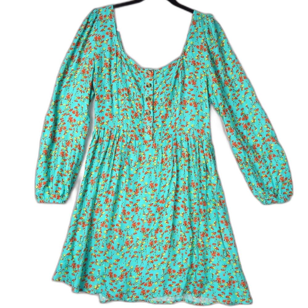Chelsea & Violet NWT Floral Smocked Tiered Midi Dress Cottagecore Blue Large